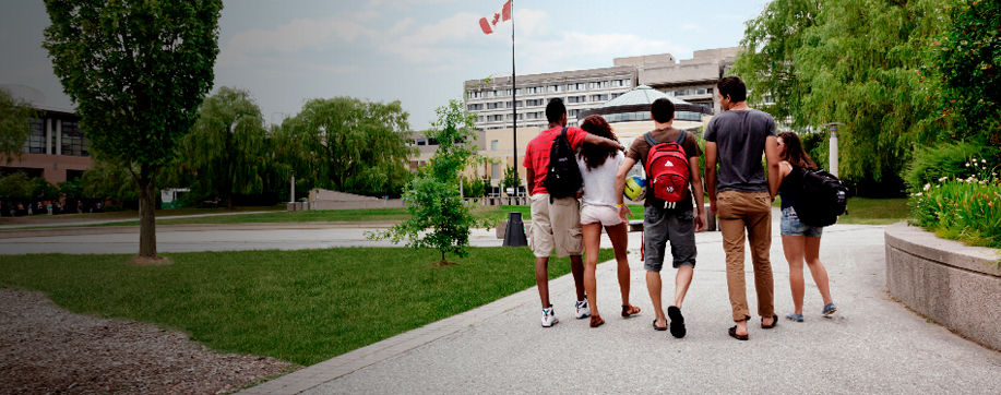 Students walking together outside campus